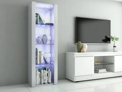 Modern Tall Cabinet Bookcase Units 3 Glass Shelves With 12 Colour LED Lights UK • £89.99