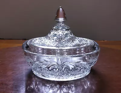Antique McKee Early American Rock Crystal Glass Candy Dish W/lid   7  X  5 1/2  • $24