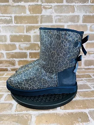 UGG Baily Bow Glitter Short Winter Boot Navy Leopard Print Women's Size 10 • $74.99