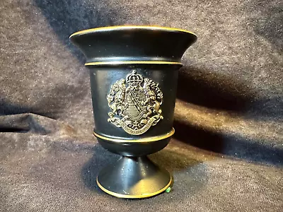 Vintage K.B.N.Y. Italy Hand Painted Black And Gold Miniature Urn With Crest • $25.99