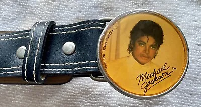 Michael Jackson Belt Buckle With Black Leather Belt Rare Vintage 1984 Music  • $15