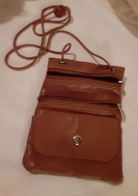 $16.99 • Buy Small Brown Cross Body Wallet Purse 3 Zip Sections 1 Flap Pouch