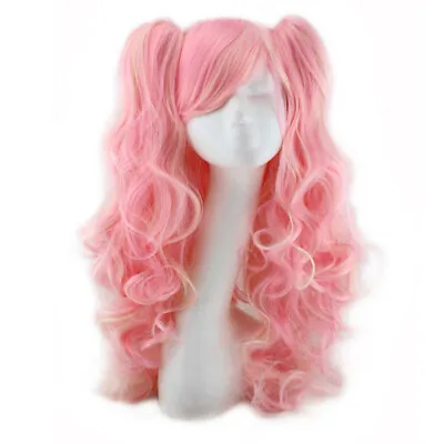 Anime Lolita Wig Women Long Wavy Cosplay 2 Clip Ponytails Mixed Color 28  Long • £27.35