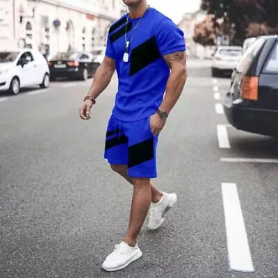 Mens Summer Outfit 2-Piece Set Short Sleeve T Shirts And Shorts Sweatsuit New • $20.48