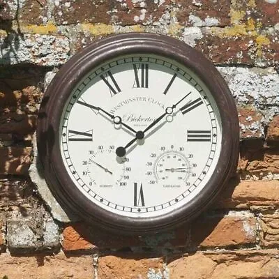 15  Garden Clock Thermometer Distressed Outdoor Weather Resistant Decorative • £20.99