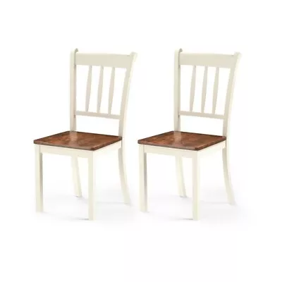 Set Of 2 Solid Wood White Mission Style Armless Dining Chair With Brown Seat • $234.74