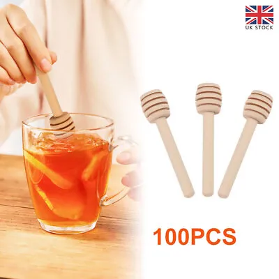 Honey Wooden Dipper Drizzler Spoon 8cm Mini Wood Stirring Rod Sticks 100X Hot • £15.99