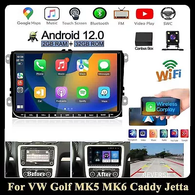 For VW Golf MK5 MK6 Caddy Jetta Android 12 Apple Carplay 9  Car Stereo Radio GPS • $175.88