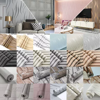 Wood Panel Wallpaper 3D Effect Feature Wall.Grey Cream Pink Wall Paper Decor 10M • £6.64