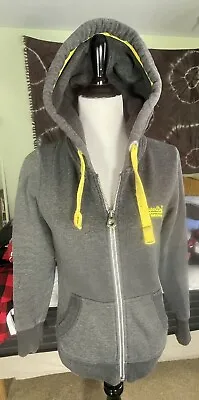 Superdry Hoodie Mens S Gray Full Zip Sweatshirt Fleece Orange Label Yellow Cozy • $30