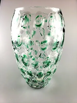 RARE MIKASA Lead Cut Crystal Green Finestra 8  Vase Made In Czech Republic  • $34.95