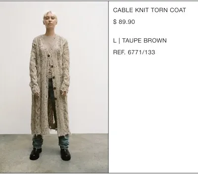 Nwot Zara Cable Knit Torn Coat L $90 6771 • $19.99