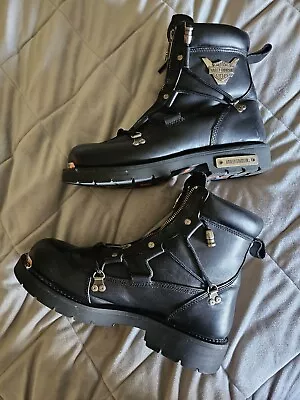 Vintage Harley-Davidson 8   Zipper Mens Black Leather Motorcycle Boots Mens  12 • $35