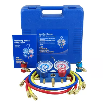 Manifold Gauge Set HVAC A/C R134a AC Refrigeration Kit 1/4  SAE Fittings W/Case • $42.58