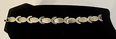 VTG Modernist Sterling Silver 925 MEX Artisan Fish Chunky Link Unisex Bracelet • $24.95