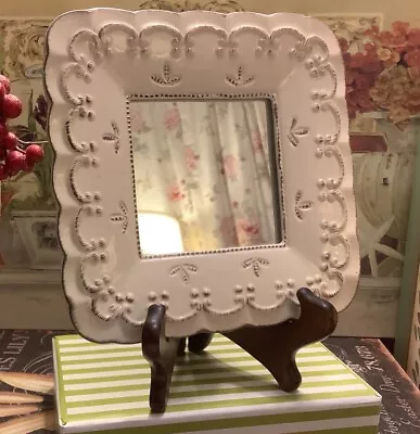 Small 6.5” Square Ribbon/Hanging Mirror~Off White/Decorative Pattern~Cottage~ • $19.99