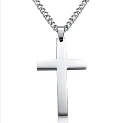 Mens Women Chain Necklace Black Cross Stainless Steel Pendant Crucifix Jesus UK • £3.49