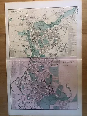Antique Plan Of Central Oxford And Cambridge 1895 • £19.99