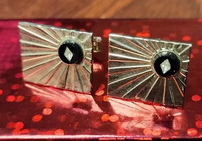 Vintage ATOMIC Starburst Cufflinks Gold Tone Black Onyx Diamond Mid Century • $9.99