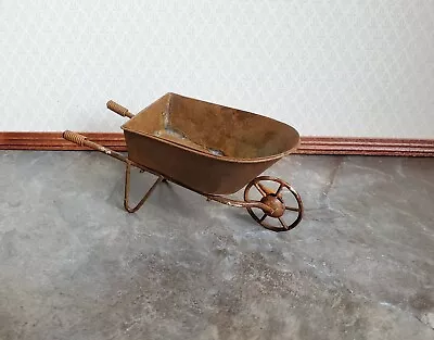 Dollhouse Miniature Metal Wheelbarrow Large Rusted Aged 1:12 Scale Garden • $19.99