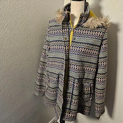 Mossimo Supply Co Wool Blend Jacket Coat Faux Fur Hood Women’s Size XL Aztec • $28.99