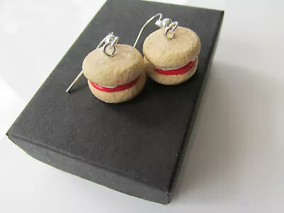 Handmade Fimo Yummy Tea Scone Cream & Jam Bun / Cake Inspired - Fashion Earrings • $6.21