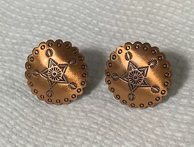 Vintage Round Engraved Copper Screw-On Earrings - L@@K • $7.99