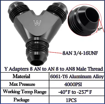 Black -8AN  Y  Block Fuel Y Fitting Junction Coupler 8 AN To AN 8 Male Aluminum • $10.99