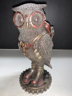 STEAMPUNK OWL Bird Goggles Jet Pack Gear Cog Stand Statue Figurine Bronze Color • $24.95