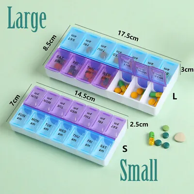 Large 14 Slots AM PM Weekly Pill Box Colourful Tablet Storage Case Medicine UK • £5.49