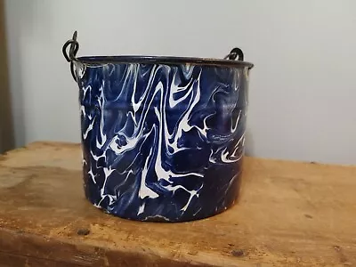 Antique Cobalt Blue Enamel/Graniteware Splatter Milk Bucket • $32