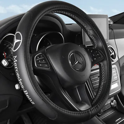 Car Steering Wheel Covers 15  Diameter Genuine Leather For Mercedes-Benz Black • $33.98