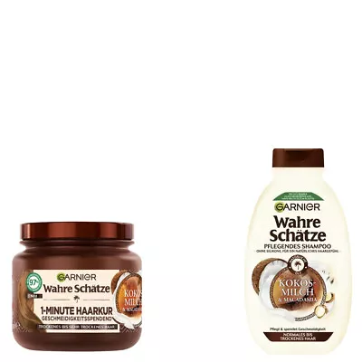 2 Pcs Garnier True Treasures Shampoo & 1-Minute Hair Cure | Coconut Milk & Macadamia • £17.23