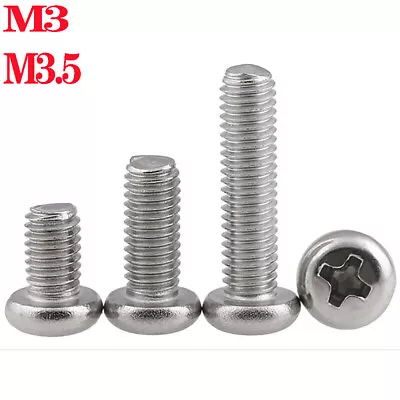 Metric M3 M3.5 A2/304 Stainless Steel Phillips Pan Head Machine Screws 3mm-120mm • $1.65