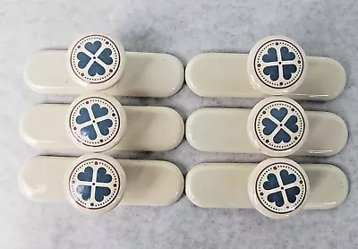 6 Vintage Porcelain Drawer/ Cabinet Pulls 1.25” Diameter W/Backplates Clovers • $19