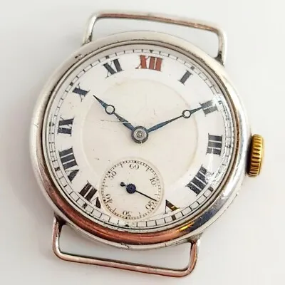 £110 • Buy 1920s SILVER HALLMARKED TRENCH WATCH STYLE ANTIQUE MENS WRISTWATCH RED 12