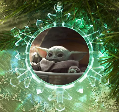 The Mandalorian Star Wars Baby Yoda Snowflake Holiday LT Christmas Tree Ornament • $17.99