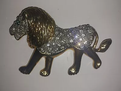 Vintage LION Brooch LARGE Two Tone Textured Rhinestones Figural  Pin 🌟  • $24.99