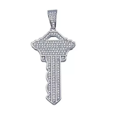 Men's Sterling Silver Key Hip Hop Pendant W/ Micro Pave CZ Stones • $29.99