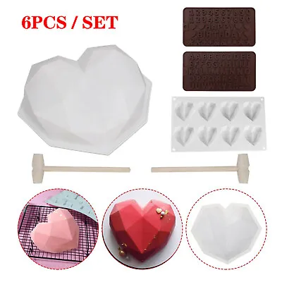 2/4/6PCS 3D Large Silicone Heart Shape Cake Mould Chocolate Baking Mold DIY UK • £8.88