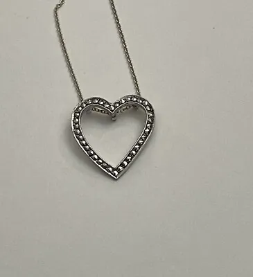 Vintage 925 C1960’s MASHA Sterling Marcasite Open Heart Necklace • $4.95