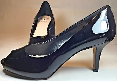 Vince Camuto Kira Pump Women's Sz 9.5 B Black Patent Peep Toe Platform Heel Shoe • $35.99
