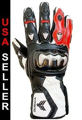 Motorbike Motorcycle Gloves Bike Real Leather CE Armored Knuckle Pro- Size L • $33.99