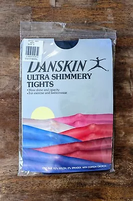 Vintage 1985 DANSKIN Ultra Shimmery Tights Pantyhose NAVY BLUE Size A NIP 1331 • $12