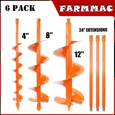 4'' 8  12'' Earth Auger Drill Bits For Gas Powered Hole Digger 24  Extension X 3 • $166.66