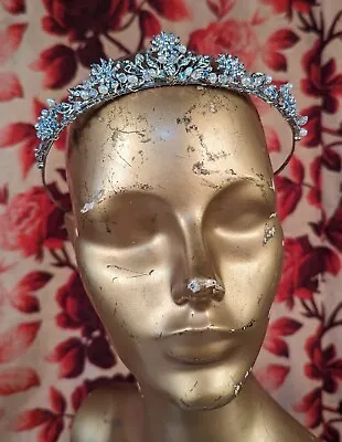 Vintage Rhinestone + Pearl Beaded Tiara Crown For Wedding / Bridal • $29