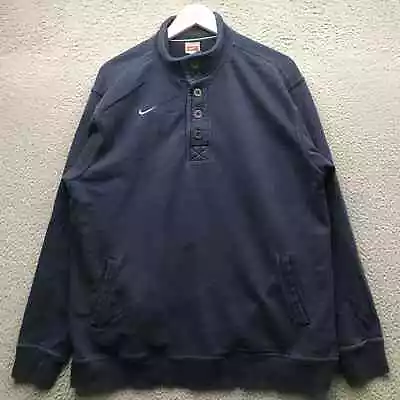 Vintage Nike 1/4 Button Sweatshirt Men's Large L Pocket Embroidered Swoosh Navy • $29.99