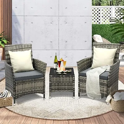 Livsip Outdoor Furniture Setting 3 Piece Wicker Bistro Set Patio Chairs Table • $229.90