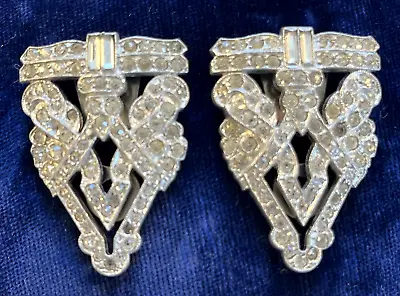 Antique Rhinestone Set In Silver Tone Dress Clip Set Signed Pat Pend R • $39.99