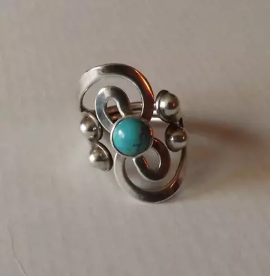 Vintage DDD Mexican Silver & Turquoise Ring - Size 9 - Dominique Dinouart • $44.95